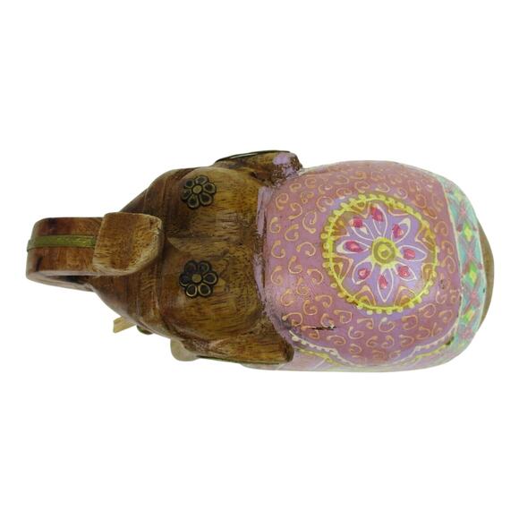Elephant with Decorative Painted Blanket Carved Wood Home Decor 7.25 x 6" x 2.75 - Picture 8 of 10